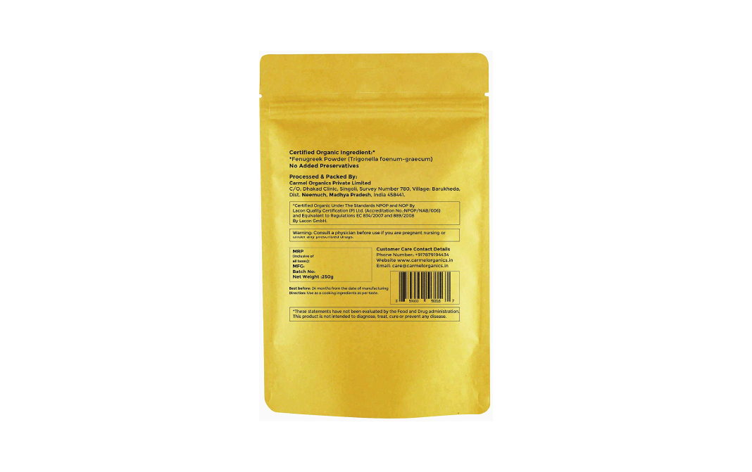 Carmel Organics Fenugreek Powder    Pack  250 grams